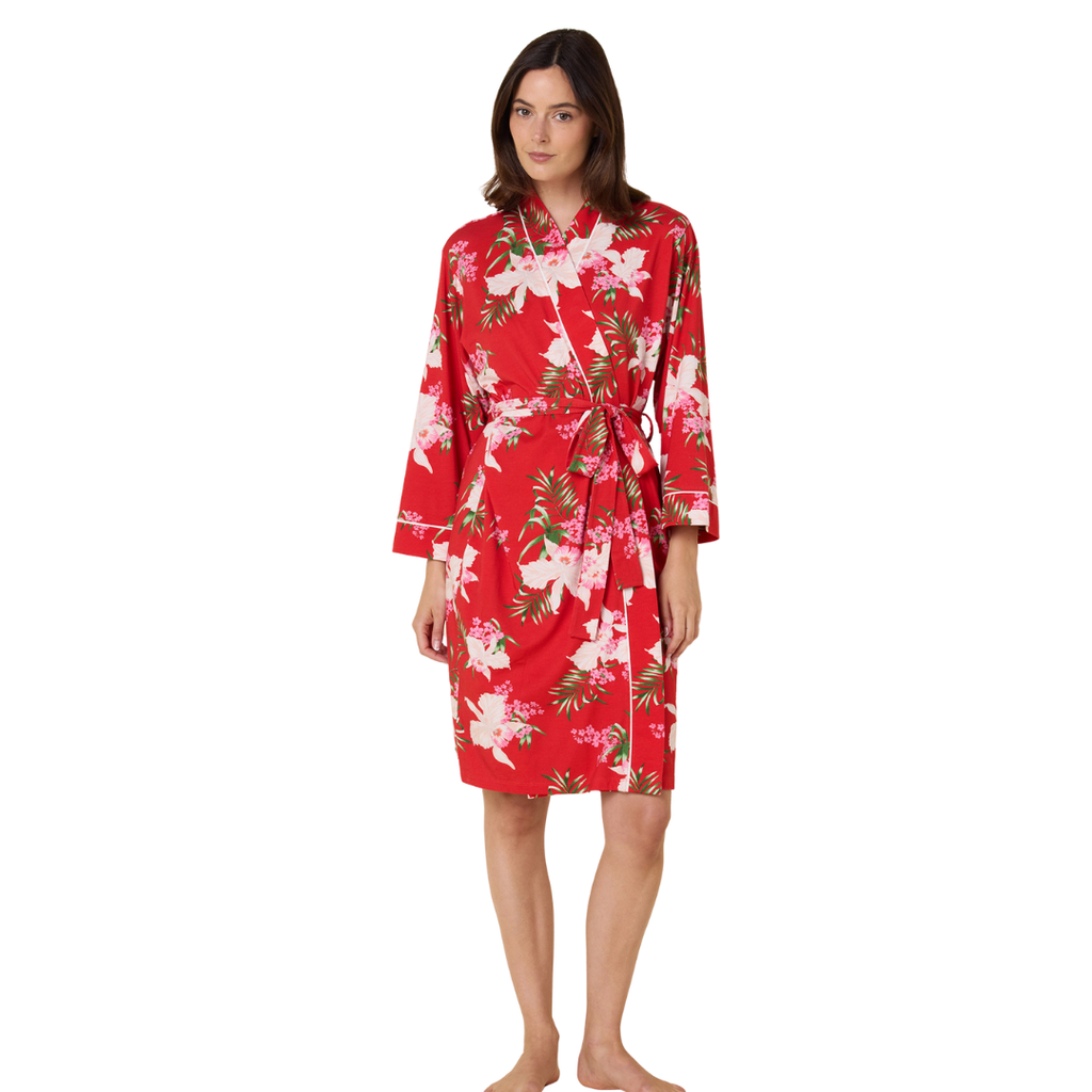 Holiday Floral Short Robe from The Cat's Pajamas at Circadian Intimates Lingerie Boutique in Kansas City