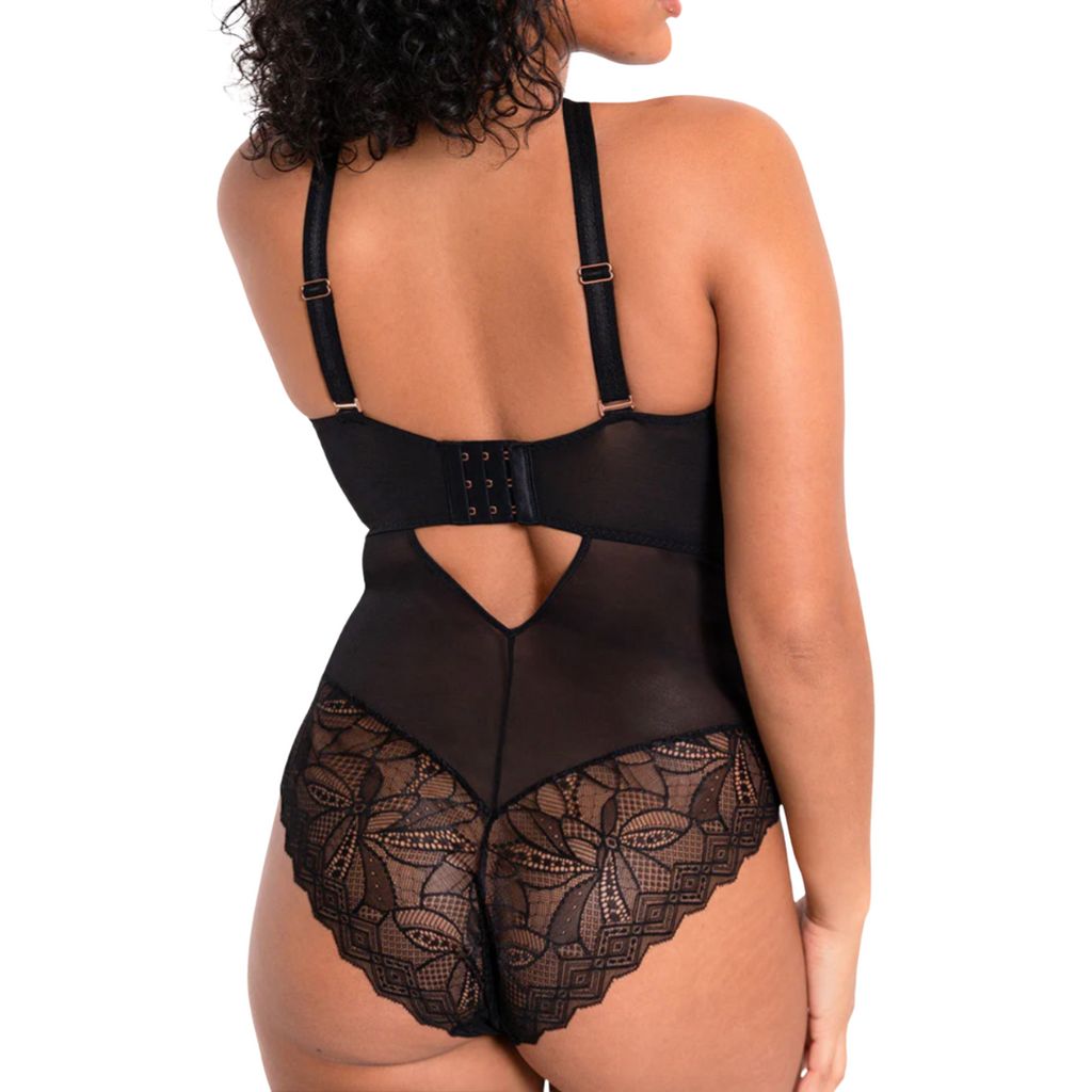 Stretch Lace Bodysuit for Plus Sizes in Black